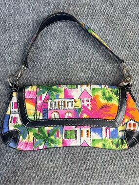 The Sak Pink Label Y2K Coastal Village Canvas Leather Trim Baguette Shoulder Bag